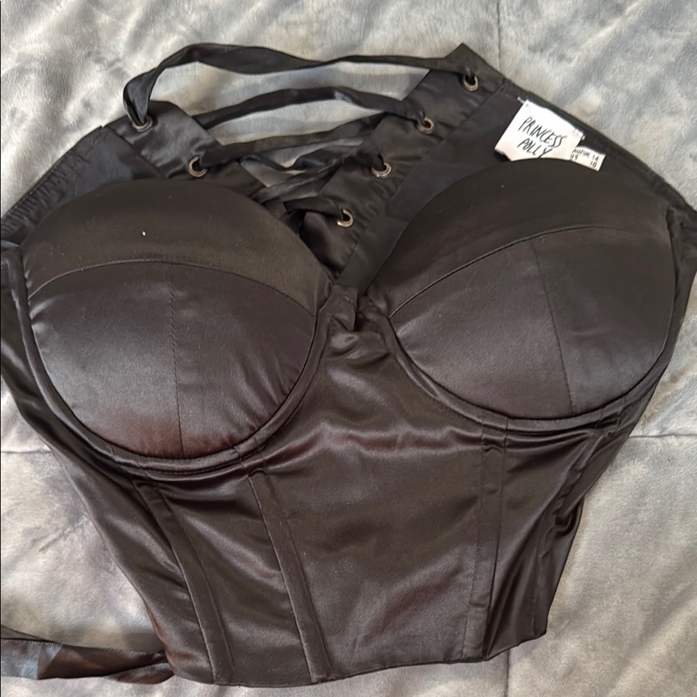 Princess Polly Black Lace-Up Satin Bustier